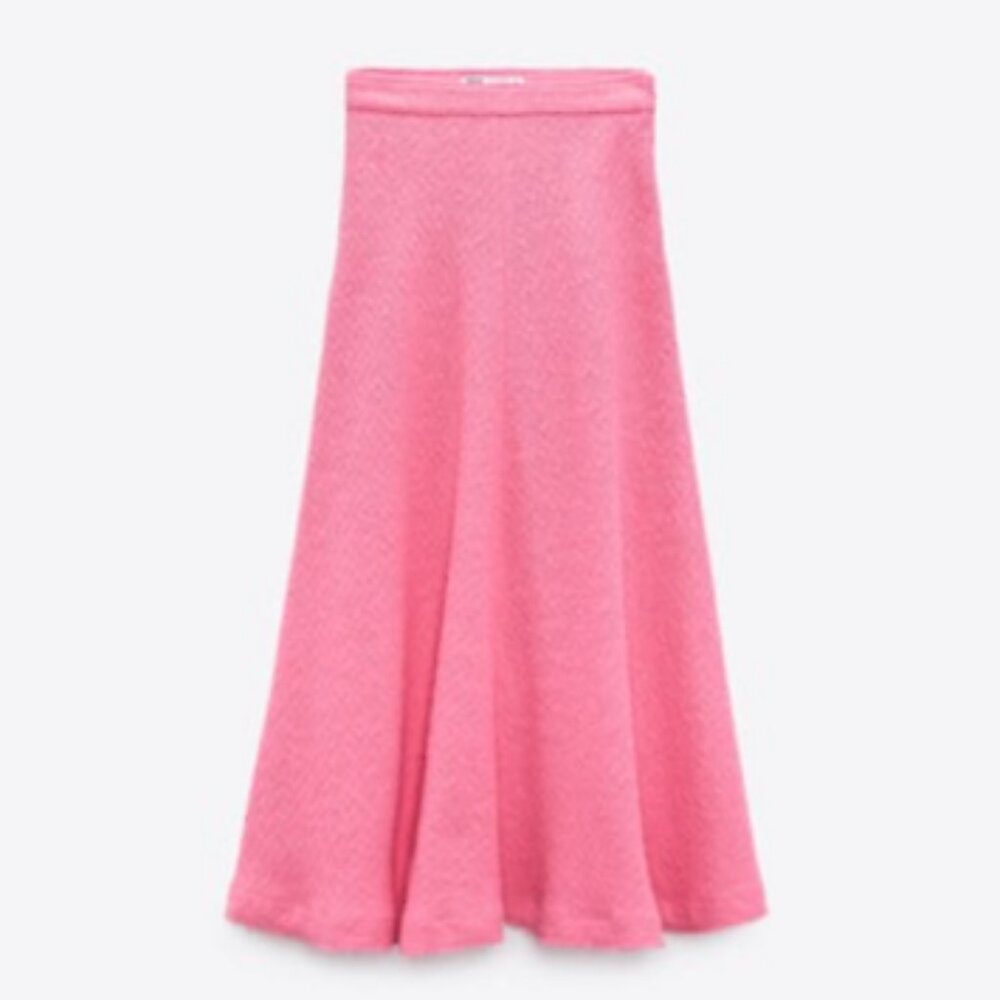Zara Long Textured A Line Barbie Pink Skirt